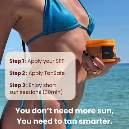 TanSafe™ - The first tanning gel that works WITH your sunscreen